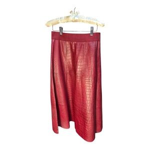 Alice + Olivia Red Croc-Embossed Midi Skirt